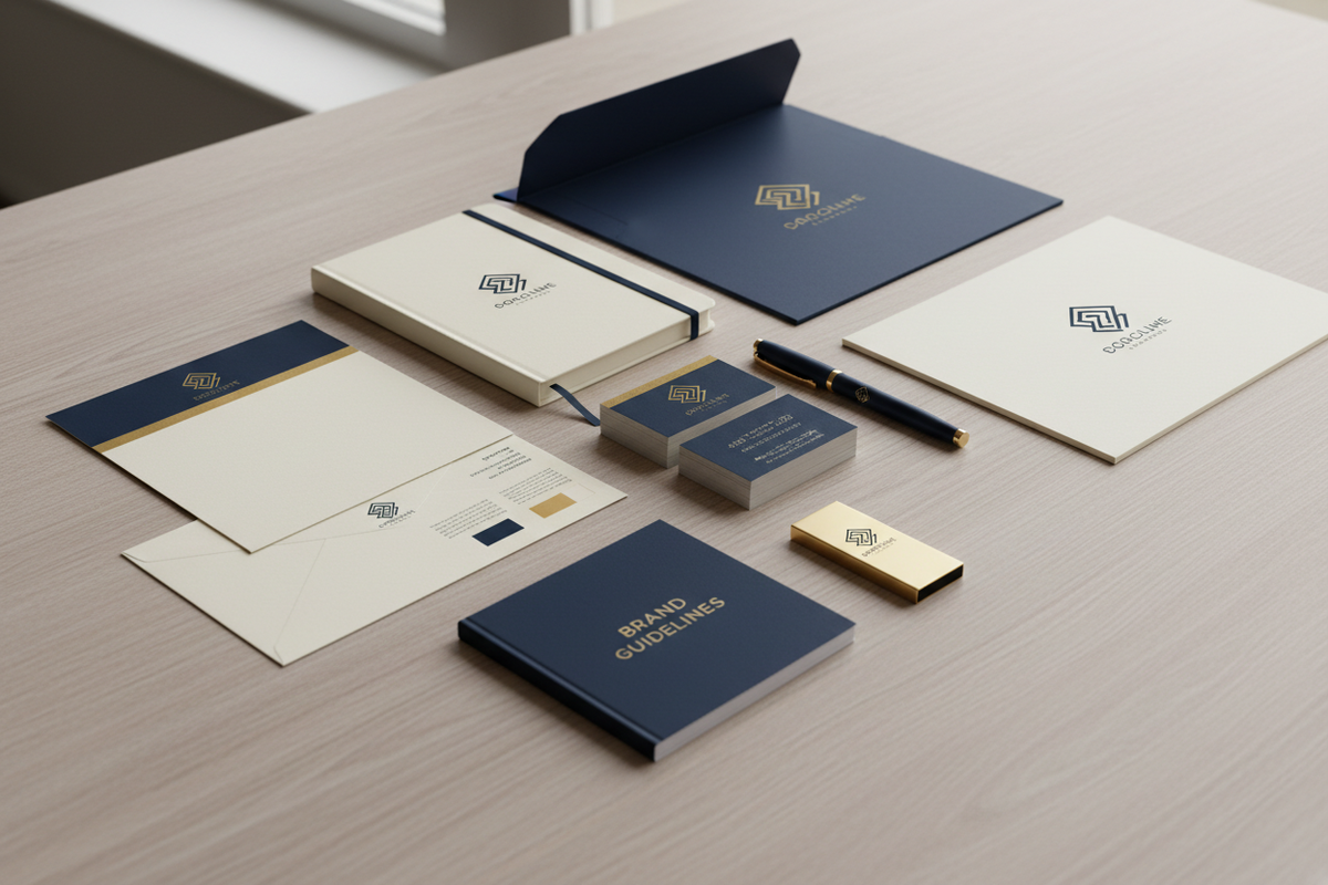 create a branding kit bundle for a business on a table