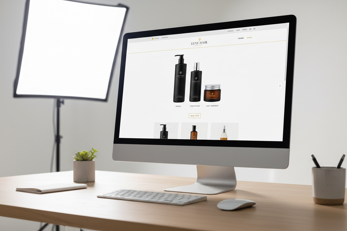 hair products on computer screen - branding promotion
